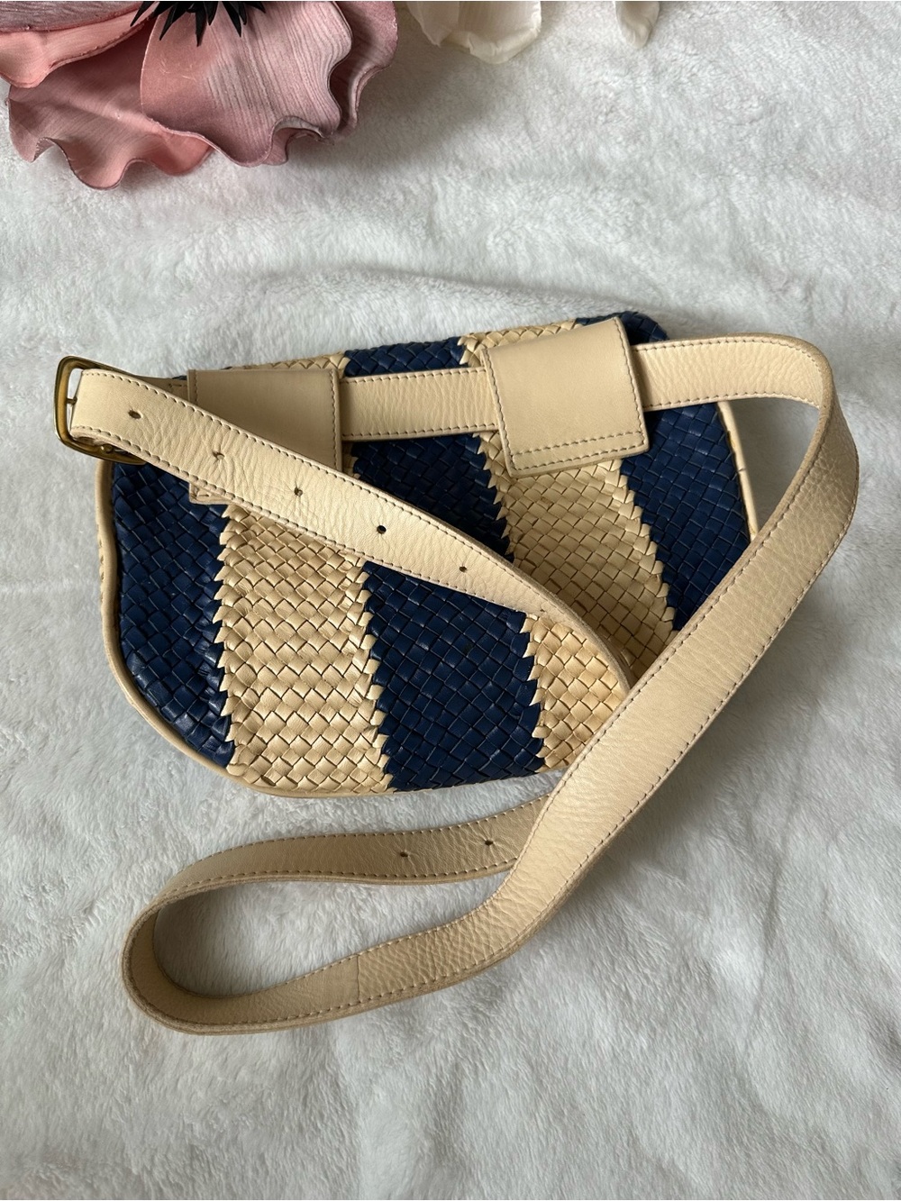 Clare V Woven Leather Striped Fanny Pack Crossbody Belt Bag - Picture 4 of 15